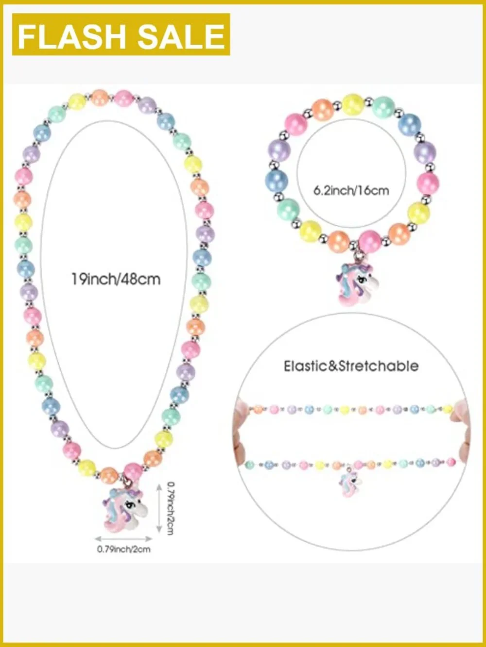 Kids Unicorn Stretch Necklace Bracelet Ring Set Jewelry Set